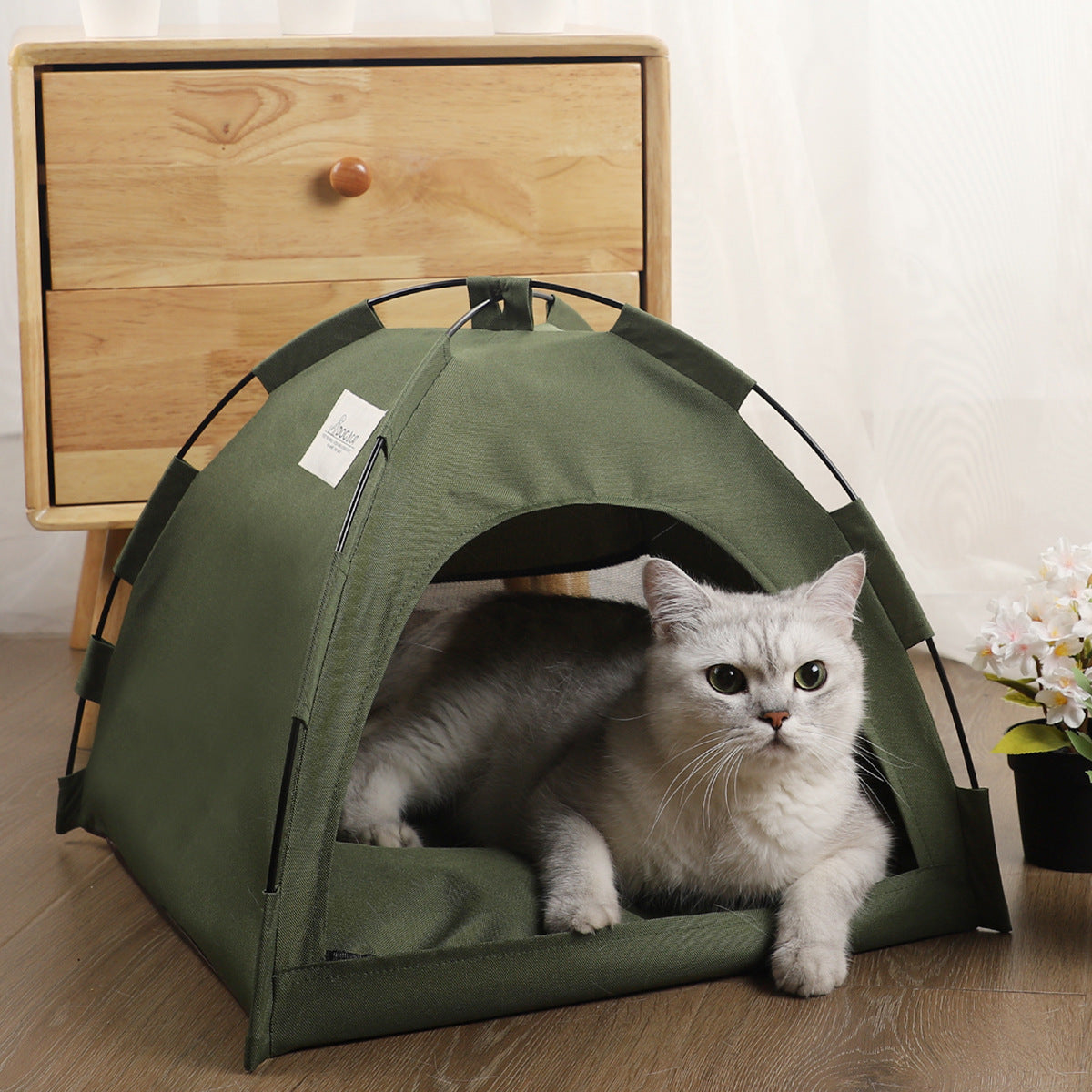 ChillPaw canvas tent bed with cushion for dogs and cats