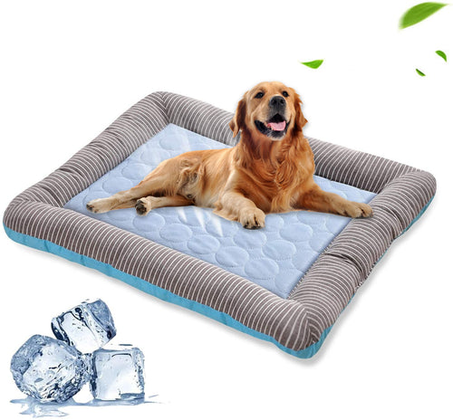 ChillPaw self-cooling ice-silk pet mat with dog resting on it